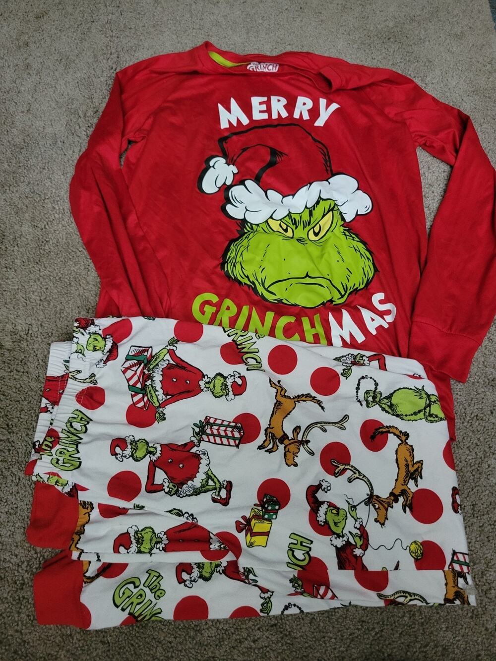 Men’s Dr. Seuss The Grinch Long Sleeve Pajama Set - Red/White/Green Small